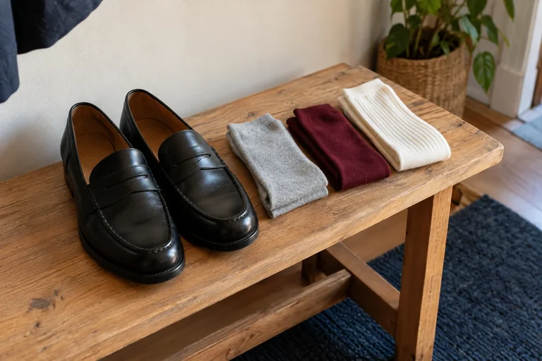 Varios calcetines junto a unos mocasines