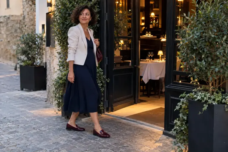 Une femme compose une tenue habillée avec des chaussures plates