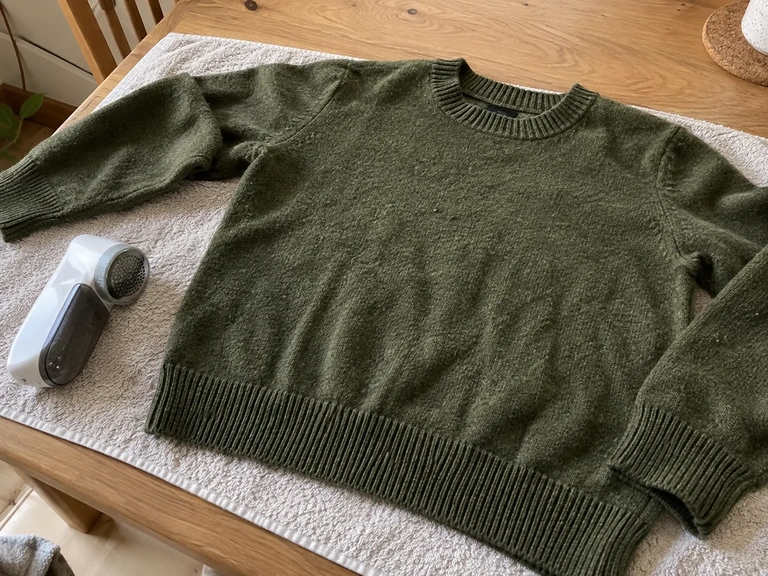 Un rasoir textile est posé à côté d’une maille à plat