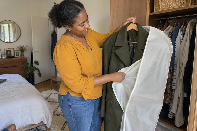 Un manteau propre et sec est préparé pour sa housse