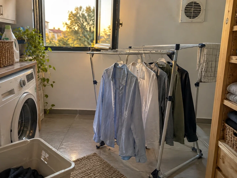 Une fenêtre et une bouche de ventilation dégagées dans la buanderie