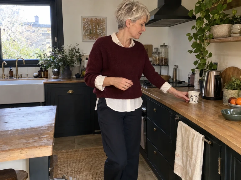 Une femme porte une chemise longue sous un pull court