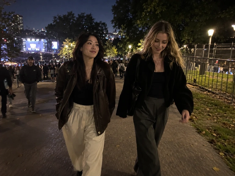 Deux amies quittent un concert avec leurs vestes