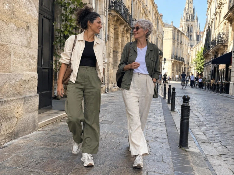 Deux amies marchent dans une vieille rue pour visiter la ville
