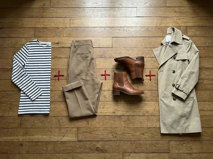 Les pièces de la tenue, présentées à plat sur fond blanc.
