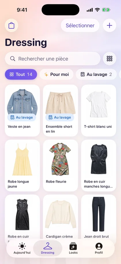 Dressing Vestly avec le filtre « Au lavage » et les pièces marquées.