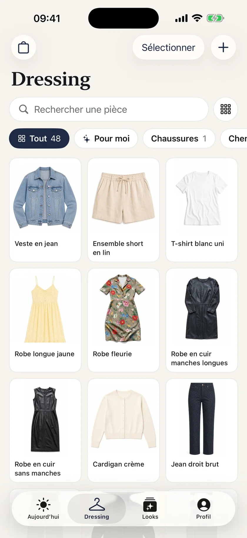 Écran réel Dressing : les vêtements sur fond blanc et les filtres.