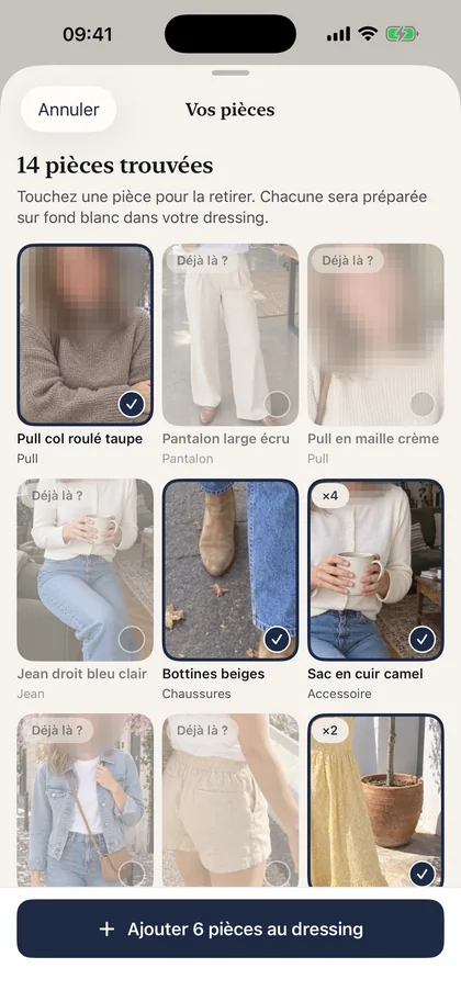 Les vêtements repérés dans les photos, prêts à rejoindre le dressing.