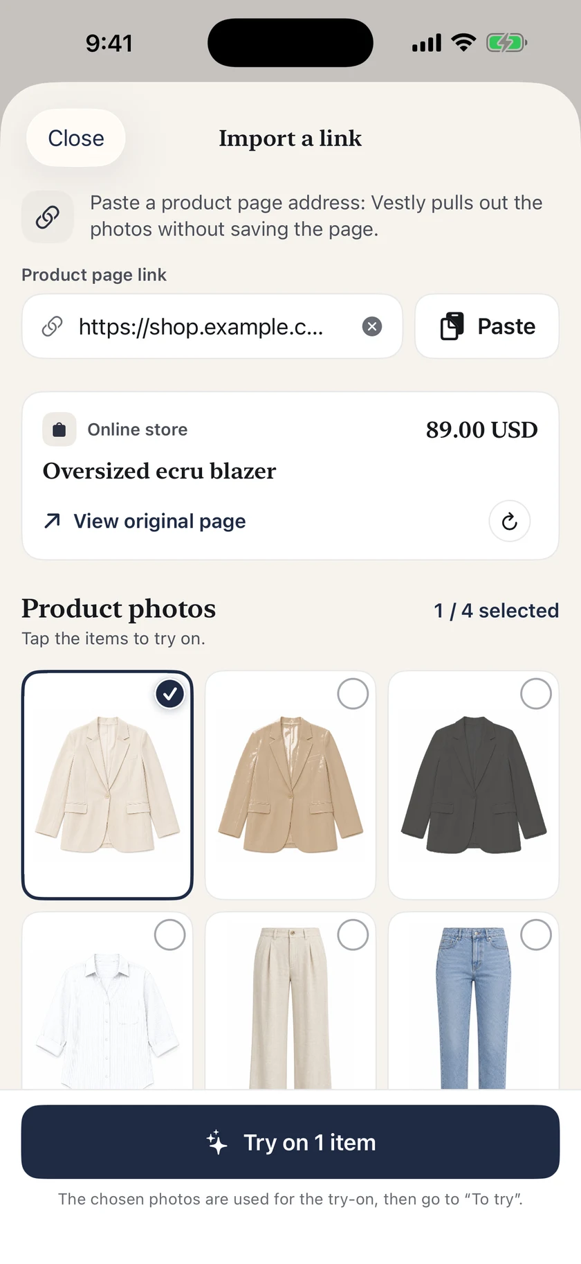 Importing a store link in Vestly