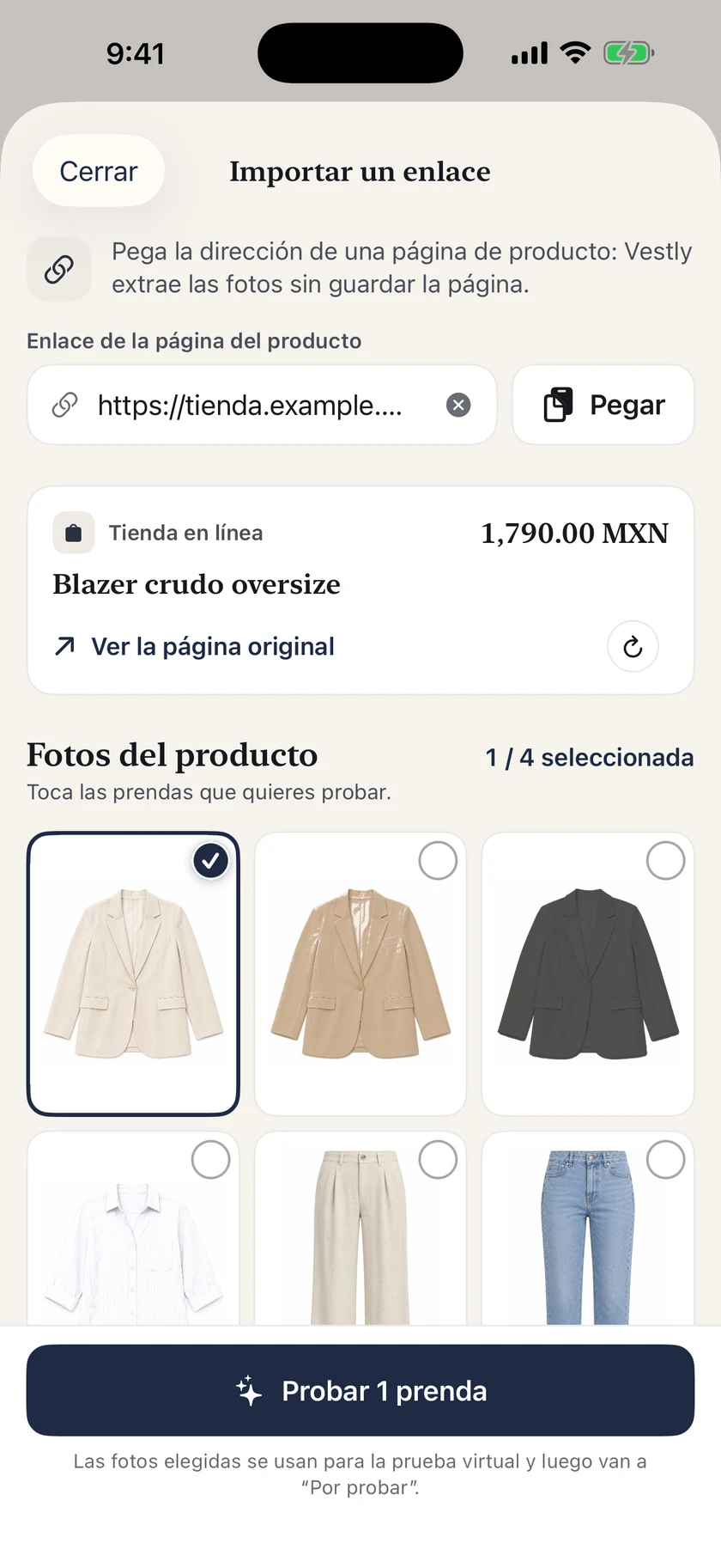 Importación de un enlace de tienda en Vestly