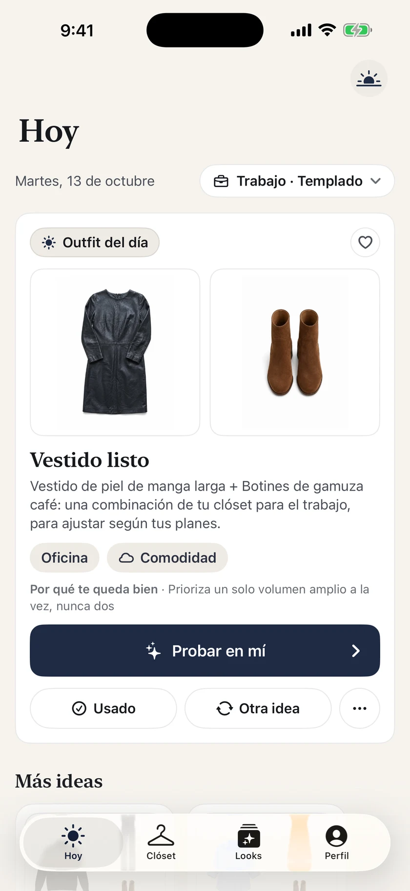 Pantalla Hoy de Vestly con una propuesta de look
