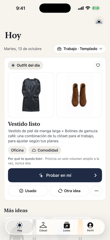 Pantalla Hoy de Vestly con una propuesta de look